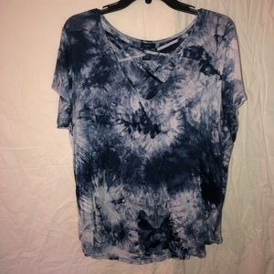 Short sleeve tie dye cross front top
